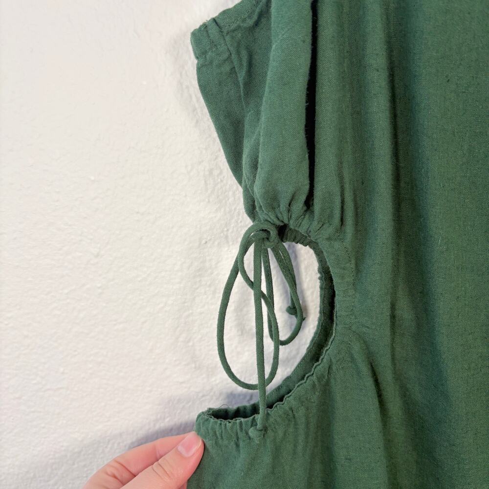 Aerie Natural Linen Blend Sycamore Green Square Neck Side Cut Out Mini Sun Dress - Picture 6 of 14